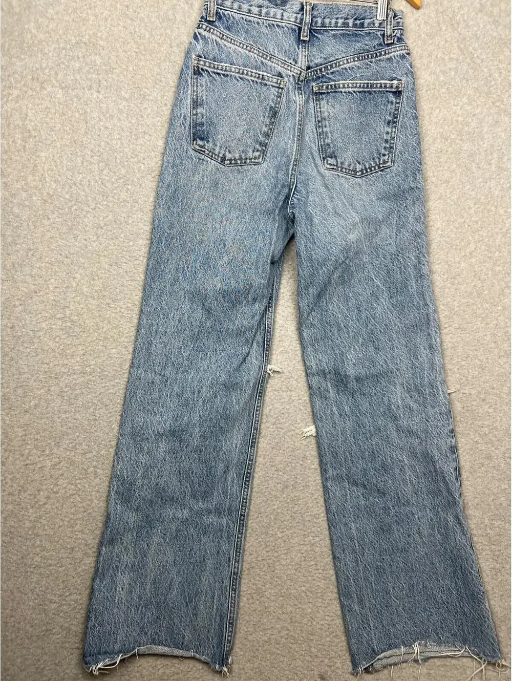 Zara Womens Wide High Rise Jeans 2 /34 Eur Distress Denim Medium Wash Fray